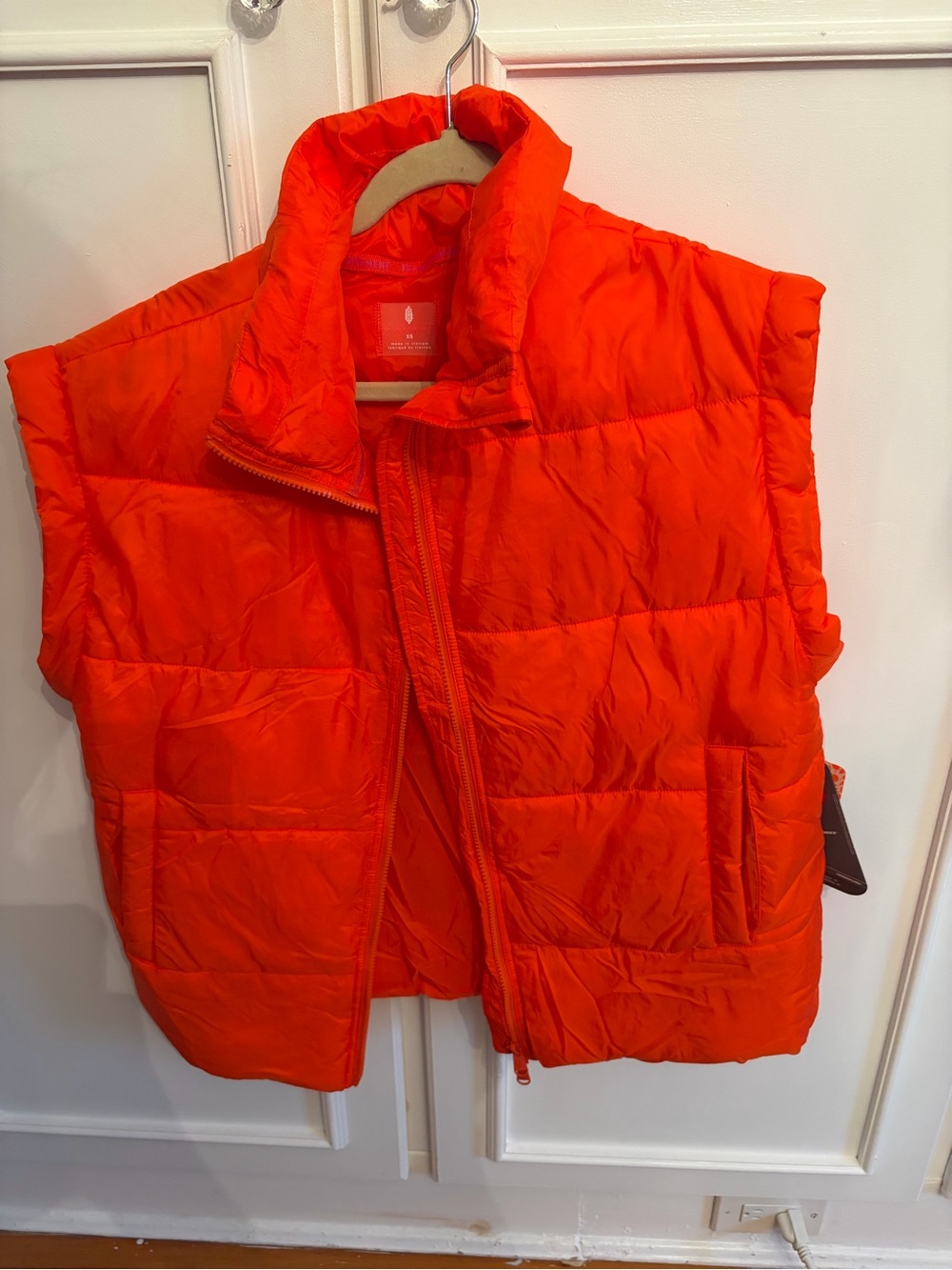 Free People Puffer Vest - Bright Orange Oversized